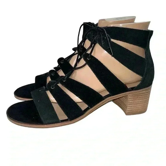 Sole Society Suede Gladiator Block Heel Black Sandals Size 11 - Picture 1 of 6